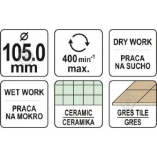 Carota diamantata 105 mm pentru placi ceramice Yat..